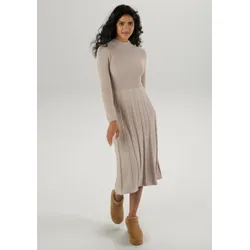 Strickkleid ANISTON SELECTED, Damen, Gr. 42, N-Gr, beige, Strick, Obermaterial: 100% Polyester, unifarben, Zopfmuster, elegant, figurumspielend Midi, Langarm Rippstrickbündchen, Kleider, mit Zopfstrickmuster