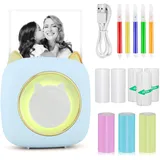 GuKKK Mini Drucker, Mobiler Fotodrucker, Tragbarer Mini mit Sieben Farben LED, Wireless Thermodrucker, Smartphone Bluetooth Drucker, für Lernhilfe,Lernnotizen,Journal (Blau)