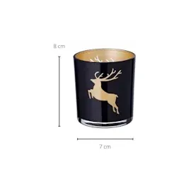 Edzard 2er Set Teelichtglas ELSA (Höhe 8 cm), Hirsch-Motiv, außen schwarz/innen Gold