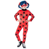 Metamorph Kostüm Miraculous - Ladybug Deluxe Kostüm für Kinder, Lizenzkostüm und Perücke zu den 'Geschichten von Ladybug und Cat Noir' rot 110-116