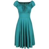 Voodoo Vixen - Rockabilly Kleid knielang - Tessy Green Gathered Dress - XS bis 4XL - für Damen - Größe XS - petrol - XS