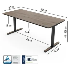 Yaasa Schreibtisch Desk Pro 200 x 80 cm Eiche dunkel/Schwarz