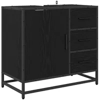 VidaXL Badezimmer Waschbecken Schrank mit Regal Schwarz Eichen-Optik