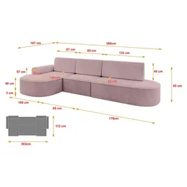 altdecor Eckcouch Cord 5-Sitzer Rosa