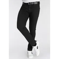 delmao Stretch-Jeans »"Reed"«, gerader Beinschnitt, Used-Look-Waschung, niedrige Leibhöhe Gr. 36 Länge 30, black, , 87904505-36 Länge 30