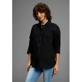 KangaROOS Hemdjacke KANGAROOS, Damen, Gr. 40/42, blau (schwarz), Web, Obermaterial: 70% Viskose, 25% Polyester, 5% Elasthan, figurumspielend hüftbedeckend, abgesteppt, Jacken, Overshirt mit Knopfleiste