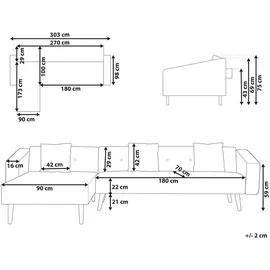 Beliani Ecksofa Samt 0 x 0 x 0 cm Schwarz/Braun mit Schlaffunktion