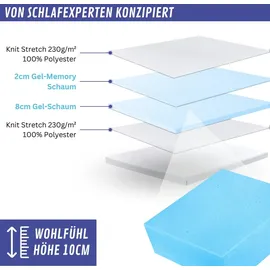 Arensberger Topper LUXURY, Gelschaum und Memory Gel Foam Matratzentopper, waschbar, geeignet für Federkern & Matratzen, Höhe