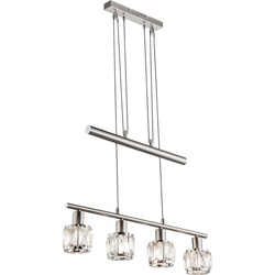 Hängeleuchte höhenverstellbar Pendelleuchte Kristalle Esszimmerlampe Glaskristalle, Chrom nickel-matt, 4x E14 Fassung, LxBxH 60x9,2x160 cm