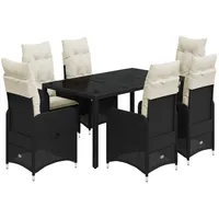 vidaXL 7-tlg Garten-Bistro-Set mit Kissen Schwarz Poly Rattan Modell 6