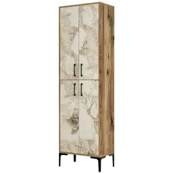 Dmora Schuhschrank Dolivier, Schuhregal, Mehrzweck-Eingangsgarderobe, Möbel für Schuhe, 60x35h200 cm, Nussbaum und Weißer Marmor
