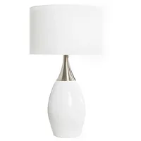 Licht-Erlebnisse Designerleuchte Tischlampe Weiß Silber Metall Leinen elegant 60cm