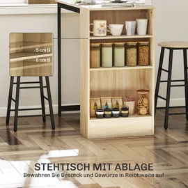 Homcom Bartisch Set Bartisch mit Barhocker-Set Küchentresen mit 2 Barstühlen und Fußstütze Moderner Küchentisch mit 4 Verstellbaren Ablagen - Braun/Schwarz