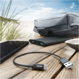 Hama Ladekabel USB-A USB-C 0,2 m Nylon Schwarz