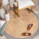 FRAAI Jute Teppich Rund - Fair Natur Grau Ø 140cm - Jute - Flachgewebe - Einfarbig - Boho, Modern - Wohnzimmer, Esszimmer, Schlafzimmer - Carpet