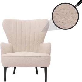 Mendler Lounge-Sessel HWC-K37 Chenille 75 x 80 x 75 cm creme-beige mit Kissen
