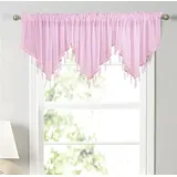Devola Dreieckiger querbehang Gardine Spitze Scheibengardinen modern transparent Kurzer Vorhang mit hängenden Kristallperlen Küchenfenster Volant heimdekorationen Panneaux BxH 130x60cm Rosa 1 Stück