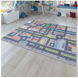 Kinderteppich Spielteppich Kinderzimmer Teppich Kinderteppich Kurzflor Straßen, TT Home, quadratisch, Höhe: 4 mm grau quadratisch - 200 cm x 200 cm x 4 mm