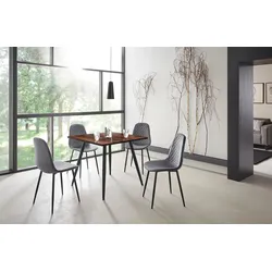 Essgruppe HELA "Mira", braun (grau, oldwood, grau, schwarz), Samtstoff, Grau/Oldwood, Spanplatte, Sitzmöbel-Sets, verschiedene Farben/Dekore, Stuhl Samtvelour