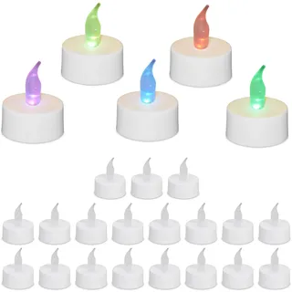 Relaxdays LED Teelichter mit Farbwechsel, 24er Set LED-Kerzen, elektrisch, flammenlose Kerzen, H x D: 4,5 x 3,5 cm, weiß