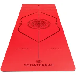Yogamatte rutschfest aus PU-Naturkautschuk - MANDALA KÖRPERLINIEN Rot schwarz|rot 183 MM
