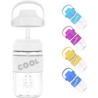 TITIROBA TKK 1017 Trinkflasche 500ml auslaufsicher und Strohhalme, Tritan BPA-Frei transparent mit Tragbriff Trinkflasche Weiß