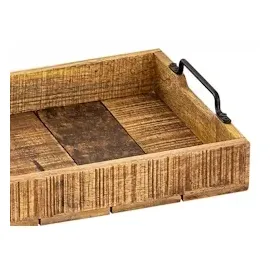 amagohome Serviertablett Holztablett Set 2 Stück 46x31cm Tablett Holz Serviertablett Deko Tablett Mangoholz