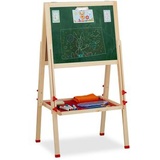 Relaxdays Standtafel Kinder, Whiteboard und Kreidetafel, höhenverstellbar, Aufsteller Holz, 102-135 x 55 x 52 cm, natur,