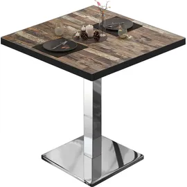 GGM Möbel Bistrotisch 80 x 80 x 75 cm Vintage Old/Edelstahl