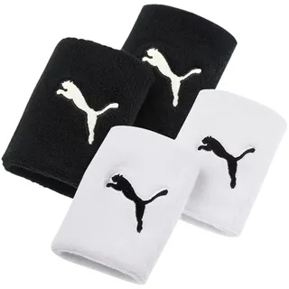 Puma Unisex Wristband long 4er Pack - Schweißband, Running & Training, Puma Logo Schwarz/Weiß