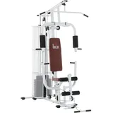 Homcom Kraftstation mit Stahlnetz Latzug Metall Kunstleder Weiß 150x110x210cm