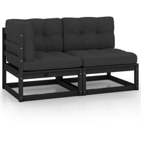 vidaXL 2-tlg. Garten-Lounge-Set mit Kissen Schwarz Kiefer Massivholz