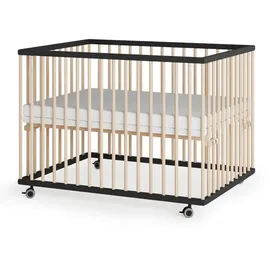 Sämann – make a difference. Laufgitter, Schwarz, Natur, Holz, Echtholz,Buche, 100x74x75 cm, Babymöbel, Laufstall Baby