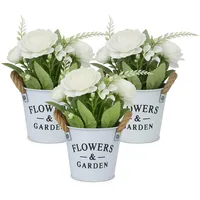 Relaxdays Kunstblumen im Topf, 3er Set künstliche Pflanzen, Dekoblumen,