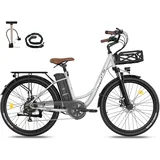 Fafrees E Bike 26 Zoll, Ebike Herren Damen mit 36V 20.3Ah Akku, Reichweite 80-200km, Elektrofahrrad City E-Bike 250W 25km/h, efahrrad Pedelec 7S, Belastung 120Kg, F26 Lasting (Grau)