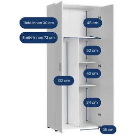 home collective Mehrzweckschrank 75 x 35 x 184 cm Weiß