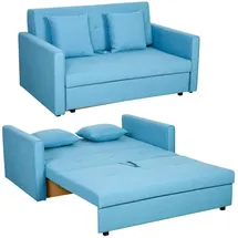 Homcom Schlafsofa mit Bettfunktion, Polstersofa mit Stauraum, Rückenkissen, Schlafcouch für Wohnzimmer, Polyester, Holz, Hellblau,