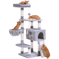 Heybly Katzenbaum, Katzenturm für Indoor-Katzen mit Kratzbrett, mehrstufige Katzenmöbel Condo mit Futternapf, Hellgrau HCT010W