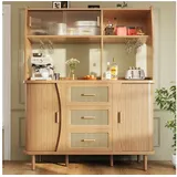 i@home Hochschrank Hochwertiger Buffetschrank mit Rattanoptik & Glasschiebetüren,mit Stauraum,174,5cm beige