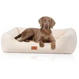 Knuffelwuff orthopädisches Hundebett aus kuscheligem Teddy Material Wollekopp XL 105 x 75cm Beige | Abnehmbarer Bezug | waschbar | für große, mittelgroße und kleine Hunde