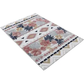carpetfine Teppich CARPETFINE "Deja 101", bunt (multi), B:120cm H:4mm L:170cm, Polypropylen, Teppiche, Teppich, robustes Flachgewebe, Floral Palmenblätter, In- und Outdoor, Läufer