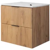 3e 3xe living.com 3XE Living Badezimmerschrank,, Eiche, Schwarz, Kunststoff, 2 Schubladen, 60x57x46 cm, Badezimmer, Badezimmerschränke, Waschbeckenunterschränke