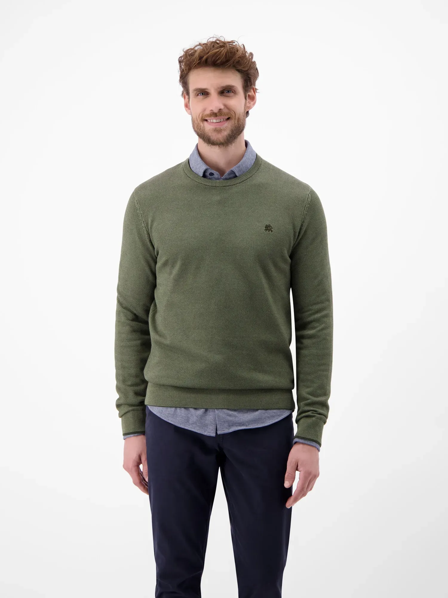 Strickpullover LERROS "Sportiver Strickpullover", Herren, Gr. XXL, nordic olive, 100% Baumwolle, Rundhals, Pullover Strickpullover, Grober Strickpullover in Two-Tone-Optik, sportlicher Stil