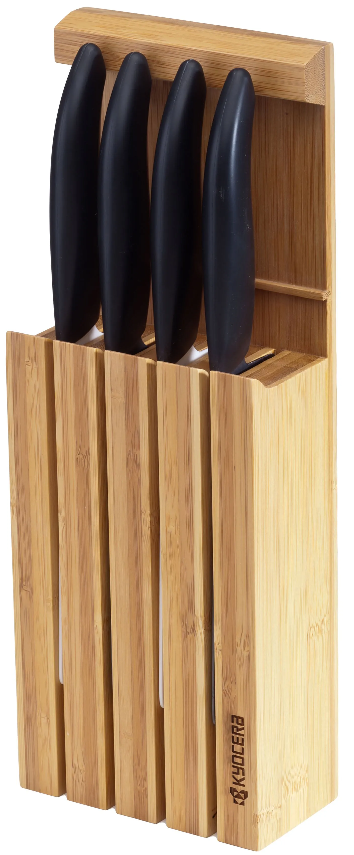 Messerblock KYOCERA, braun (holzfarben), B:12cm H:7cm, Messerblöcke, für Schublade, zum Aufstellen und Aufhängen, inkl. 4 Messern