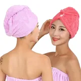 Abcsea 2 Stücke turban Haartrockner Handtuch mit knopf, Mikrofaser Kopfhandtuch, schnell trocknendes Haartuch, trockenhaube für Haare, trockenhaube für Haare, Turban Haartrockentuch, lila und rot