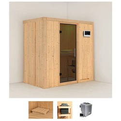 Karibu Sauna Vada, BxTxH: 196 x 118 x 198 cm, 68 mm, (Set) 9 KW-Bio-Ofen mit externer Steuerung beige