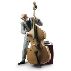 Casa Padrino Porzellan Skulptur Jazz Bassist Mehrfarbig 20 x H. 35 cm - Hangefertigte & Handbemalte Luxus Deko Figur