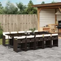 VidaXL 11-tlg. Garten-Essgruppe mit Kissen Braun Poly Rattan