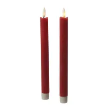 MARELIDA LED Stabkerzen Tafelkerzen Spitzkerzen rustikal 24,5cm rot 2St