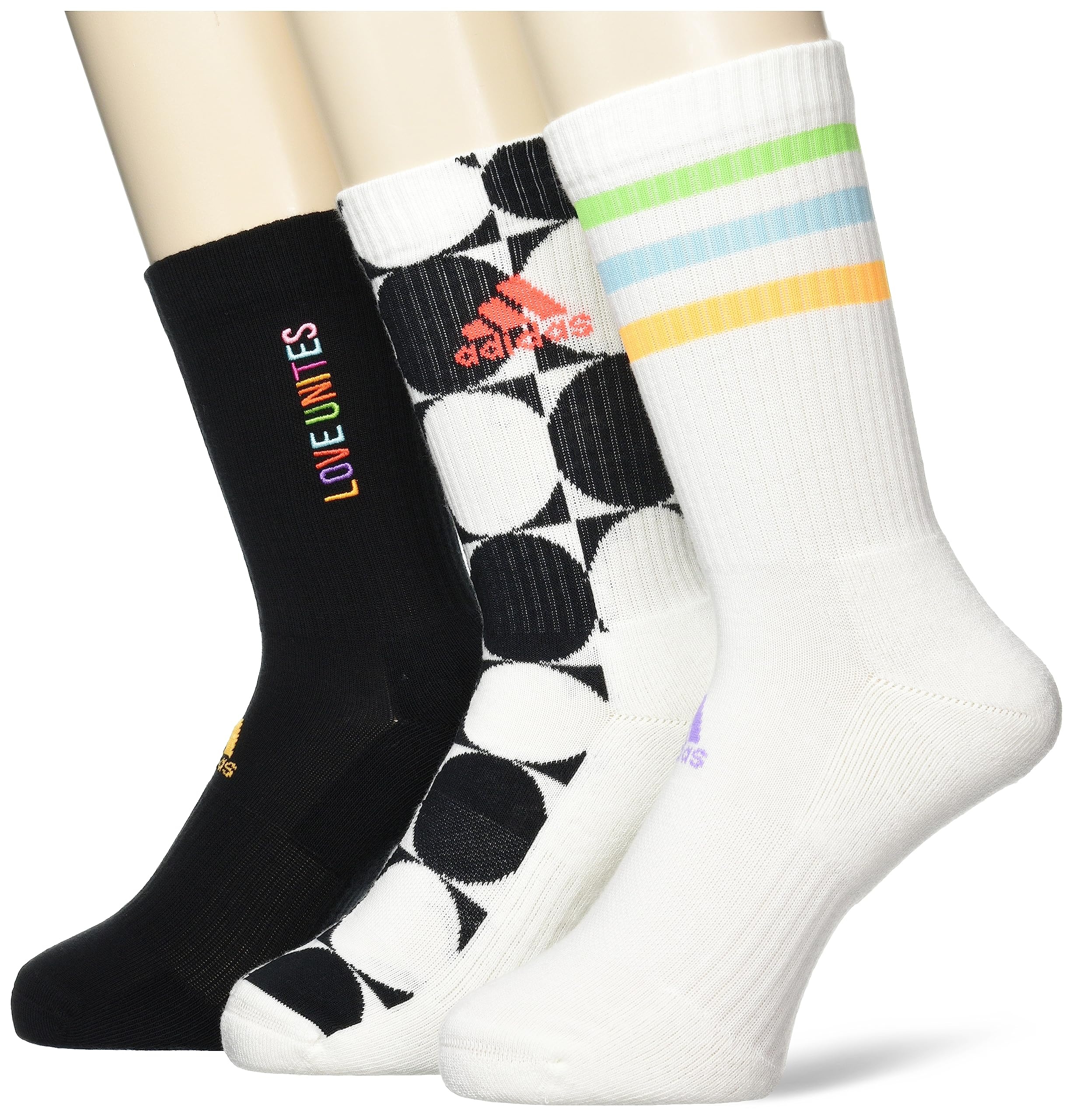 Adidas, Pride Love Unites, Socken (3 Paare), Aus Weiß/Schwarz/Mehrfarbig, L, Unisex-Adult